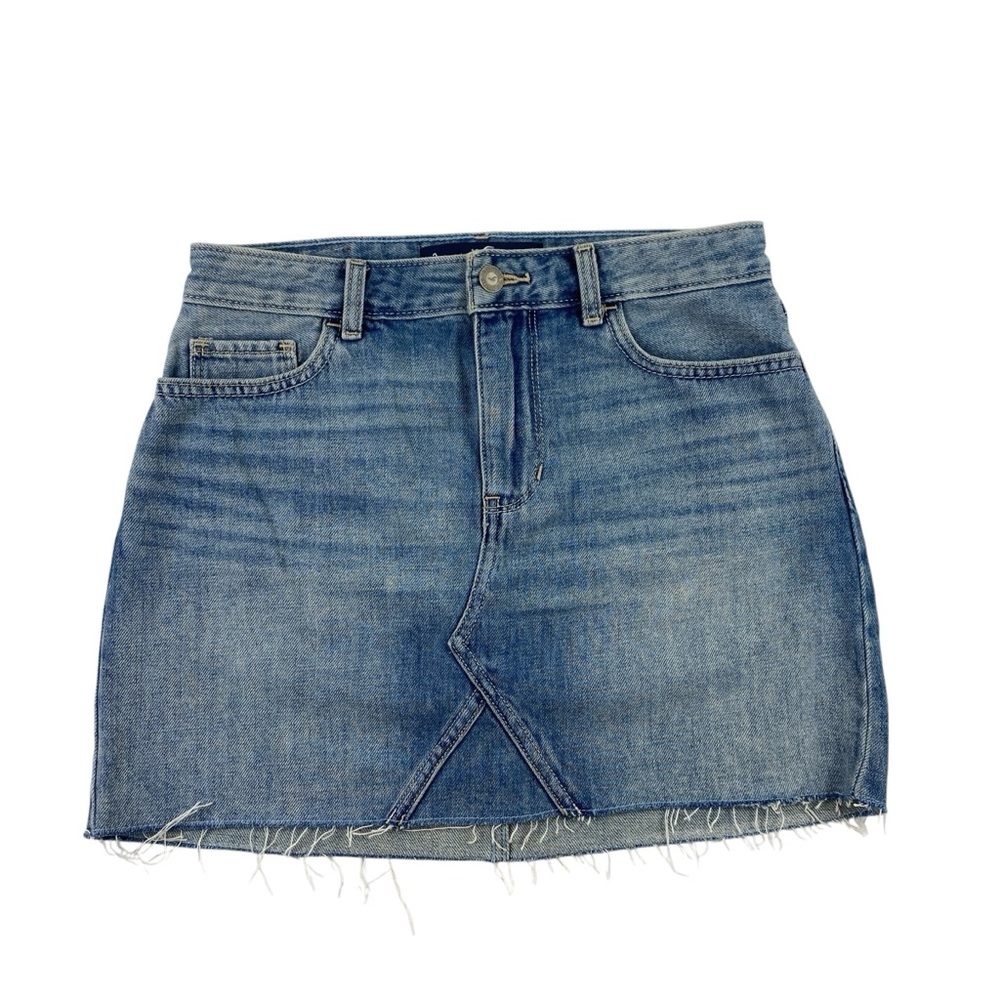 Hollister‎ Juniors Light Wash Blue Denim High Rise Frayed Mini Skirt Sz 3 W26